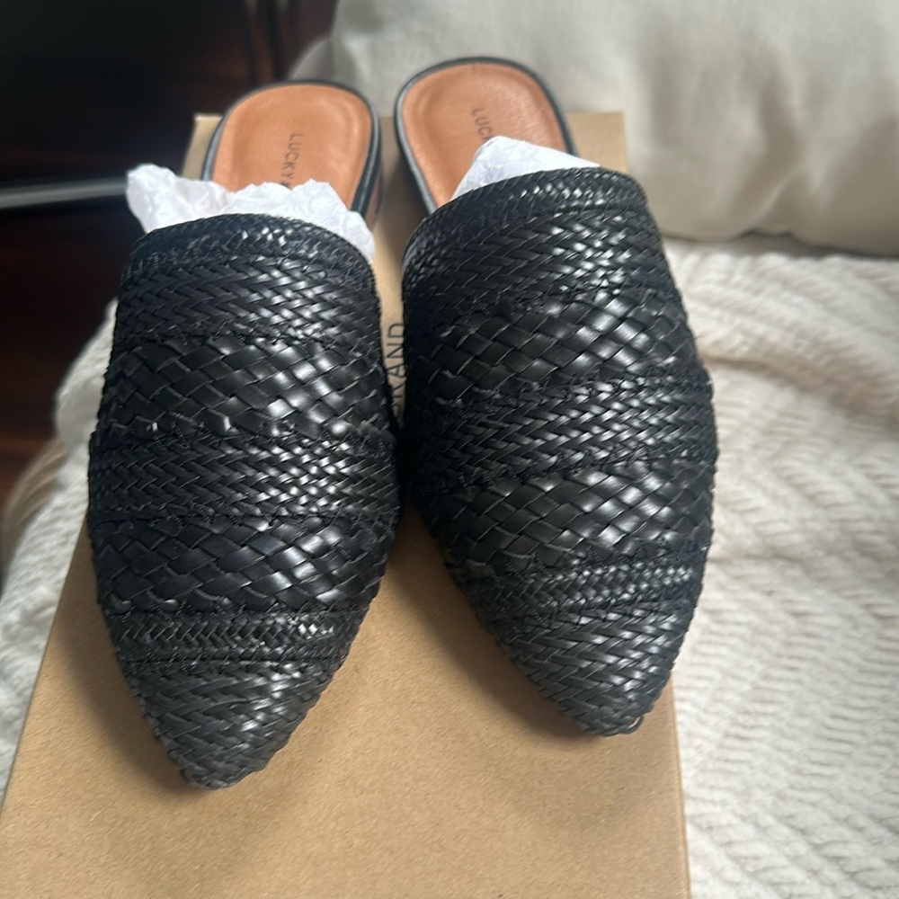 Lucky Brand Black Woven Mules Size 7